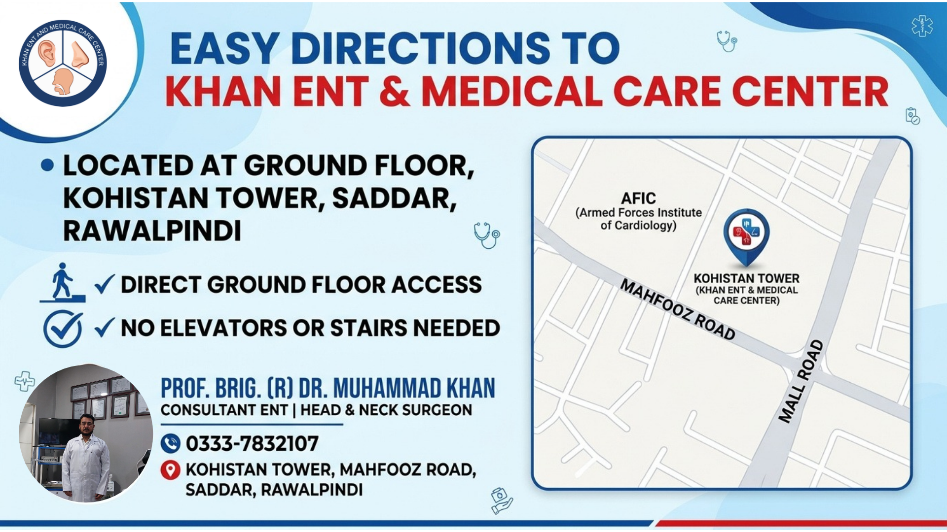 Khan ENT clinic location Saddar Rawalpindi